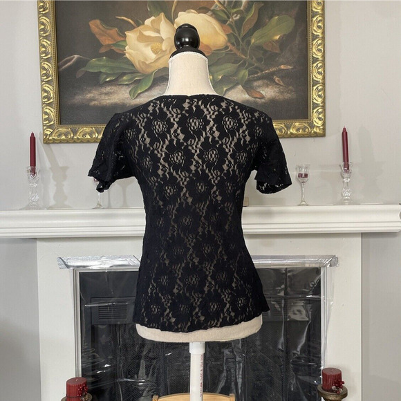 Worn Out Women's Black Lace Top Blouse Size Large - Picture 4 of 4